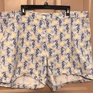 crown & ivy Blue and Yellow Seahorse Print Shorts